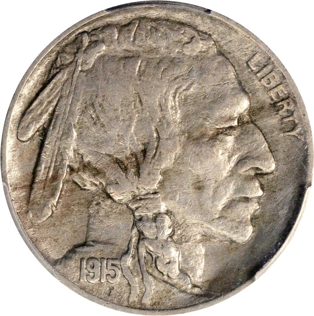1915 Buffalo Nickel Two Feathers FS-401 showing two feathers in headdress instead of three due to die polishing