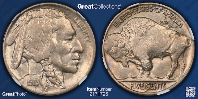 1915-D Buffalo Nickel RPM FS-501 showing repunched D mint mark with secondary impression visible